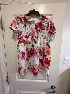 Cato Floral Smocked Babydoll Short Sleeve Top